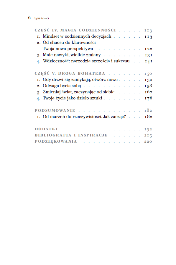 Strona książki Zhakuj swój mindset spis treści